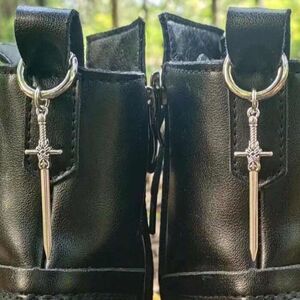 Gothic Sword Boot Charms, Vintage Inspired Silver Tone engraved accents New